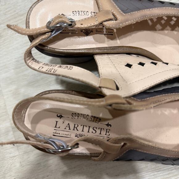 L'Artiste by Spring Step Flirt Slingback Pump Block Heel Shoes Grey Tan Size 43 - Picture 3 of 7